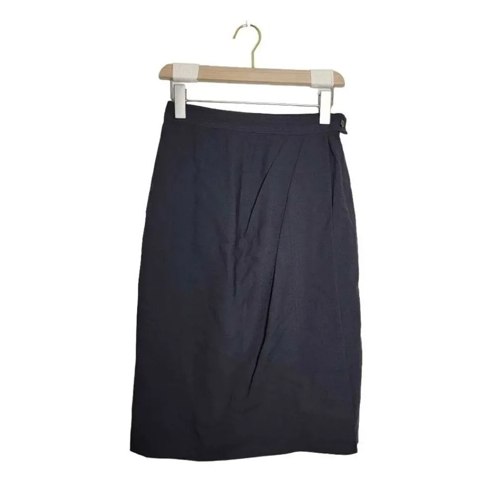 Maxmara Skirt Size 6 Pleated Pencil Dark Gray Wool Blend